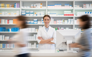 pharmacien-comptoir-pharmacie-rayons-ordonnes